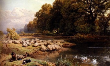 動物 Painting - 羊飼いの休息の風景 ビクトリア朝のマイルズ・バーケット・フォスター